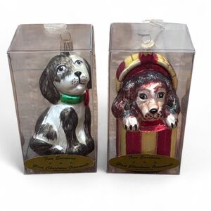 Vintage Fine European Made in Germany Glass Dog Puppy Ornaments